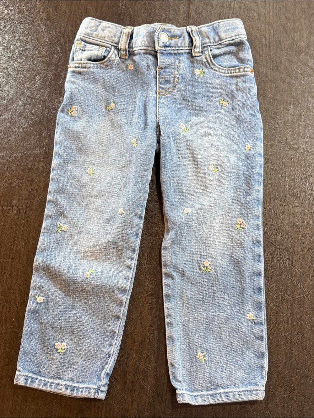 Cat & Jack Light Blue Straight Leg Jeans with Floral Embroidery Sz 3T